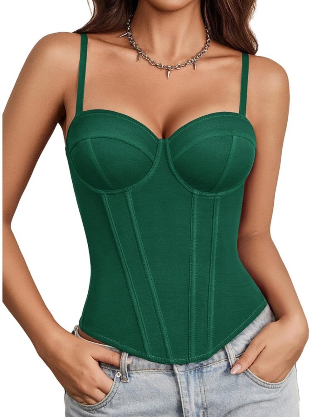 Women Green Sweetheart Neck Adjustable Straps Underwire Bustier Sexy Corset Top